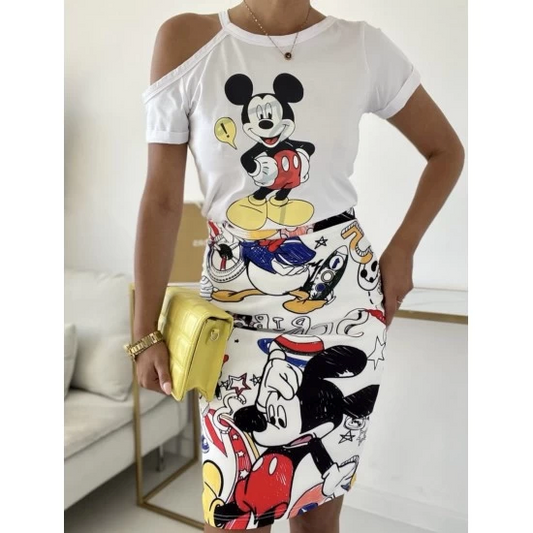 Mickey set skirt and t-shirt by ToroModa  https://www.toromoda.com/products/womens-mickey-set-skirt-and-t-shirt  Fresh offer for summer: graffiti skirt and T-shirt with a spectacular neckline.Fabric: cotton with elastaneOrigin: ToroModa
