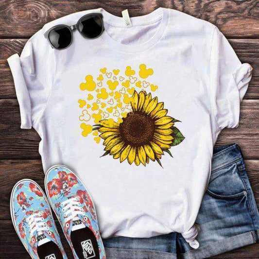 Mickey Sunflower DTG  https://www.toromoda.com/products/mickey-sunflower-dtg  Women's T-shirt with round neckline and free cut. The material of the T-shirt is extremely soft and provides maximum comfort during the summer days. Combines well with elegant, sporty-elegant and casual wear.&nbsp;The t-shirts falls freely on the body.The T-shirt is made of 100% cottonRecommended washing temperature 30°